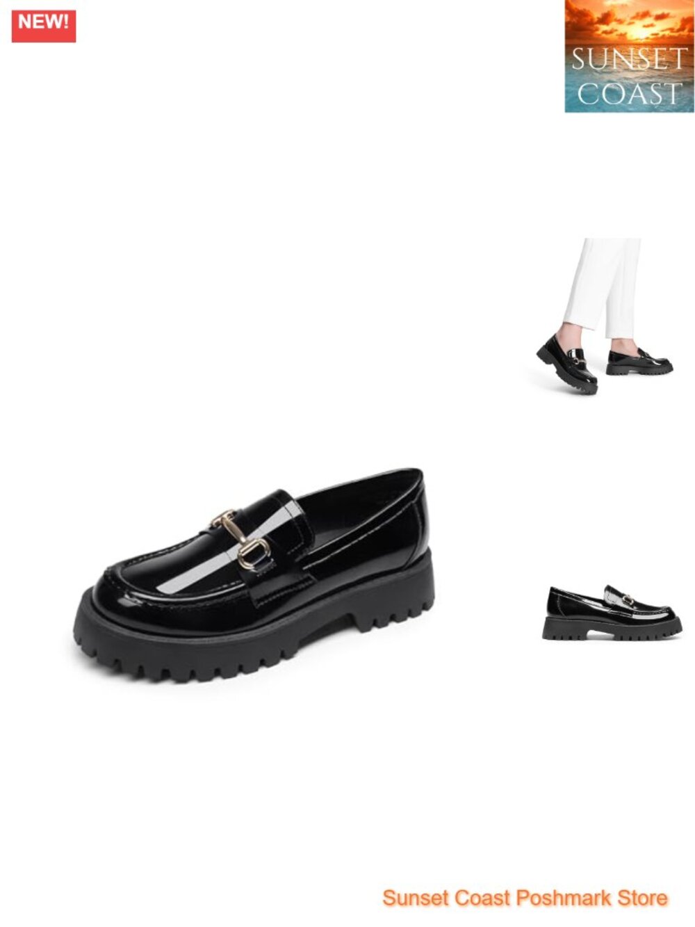 Women's Platform Chunky Loafers Slip-On Faux Leather Arch Support
